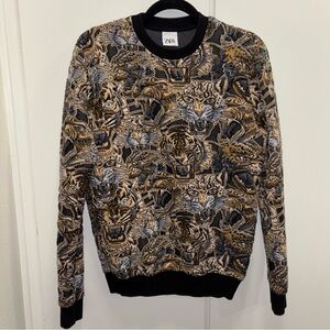 Zara Men’s Sz Small Jacquard Allover Tiger Print Graphic Sweatshirt